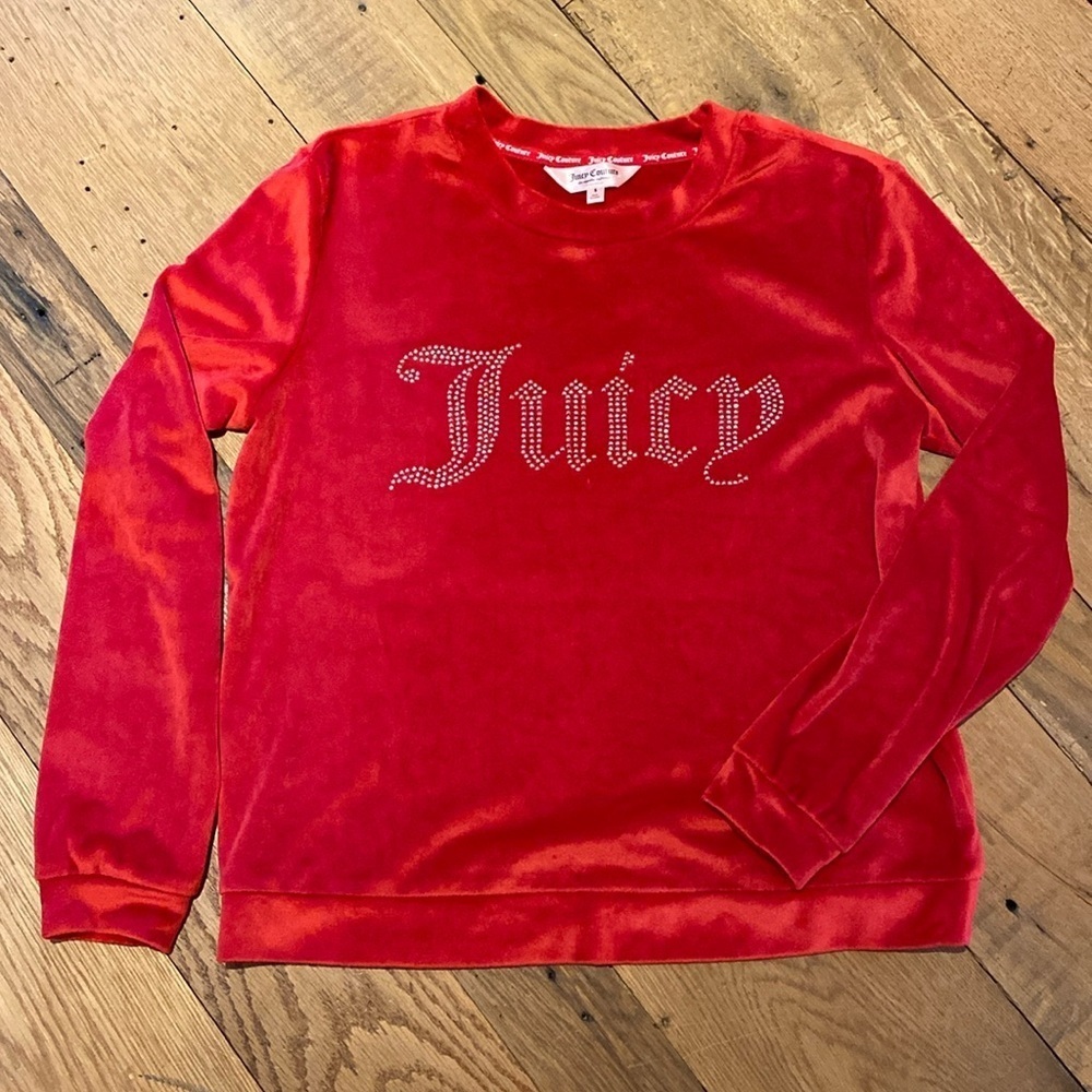 Juicy Couture Ruby Red LOGO L/S Scoop Neck Velour Top Size SMALL